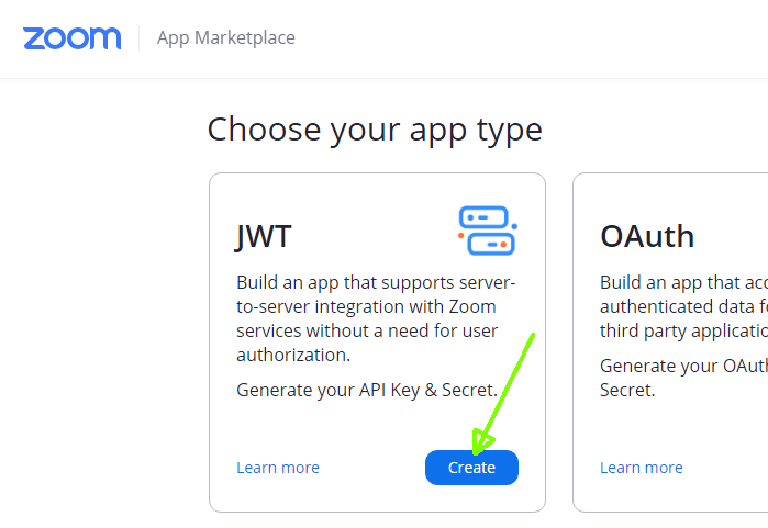 יצירת אפליקציה JWT בZOOM בשביל Tazman